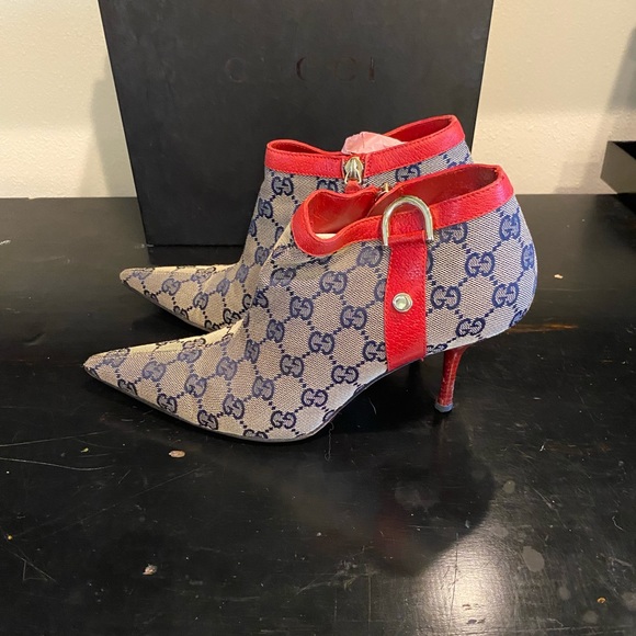 GUCCI GG TOM FORD BOOTIES BLUE/RED Size:7.5  FANTASTIC  PREOWNED CONDITION - Picture 5 of 12